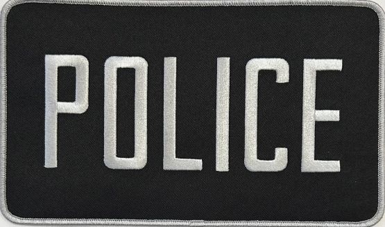POLICE 5" X 9" PATCH - GREY on BLACK, GREY TRIM - SEW ON.